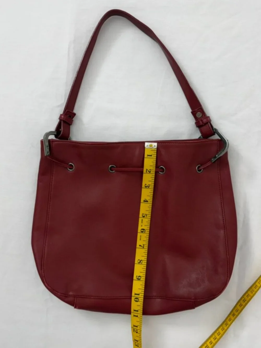 Worthington Red Leather Boho Bucket Drawstring Shoulder Bag Purse 100% Cowhide
